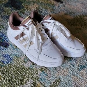 White and Brown Adidas sneakers